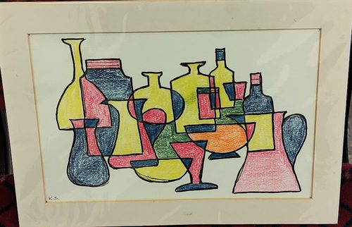 Keith, abstract bottles, coloured pencils & felt tip pens.